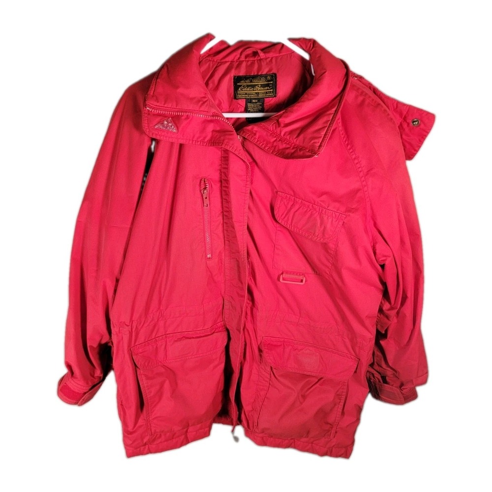 Vintage Eddie Bauer Goose Down Parka Jacket Mens M Red Hooded Mountain Coat 80s